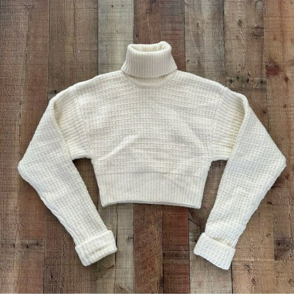 For love and lemons Madeline chunky knit ivory cropped cowl neck sweater -S